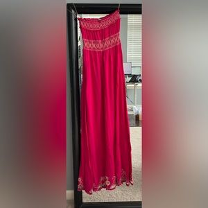 American rag hot pink strapless dress w/embroidery